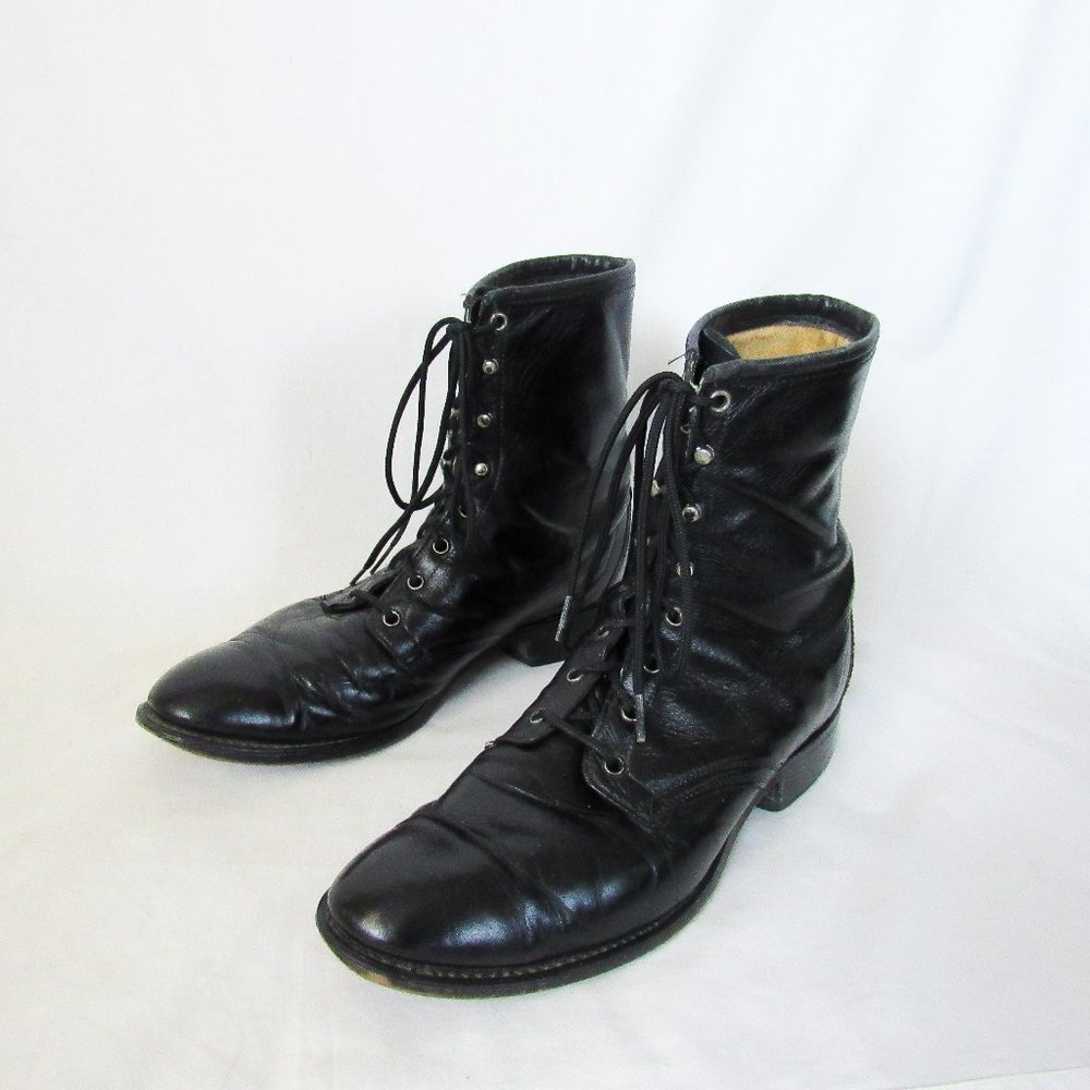 LAREDO Vintage 90s Mens Black Leather Lace-Up Ankle Boots/ Size Mens 12~msrp$450